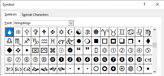 Wingdings symbols as bullets